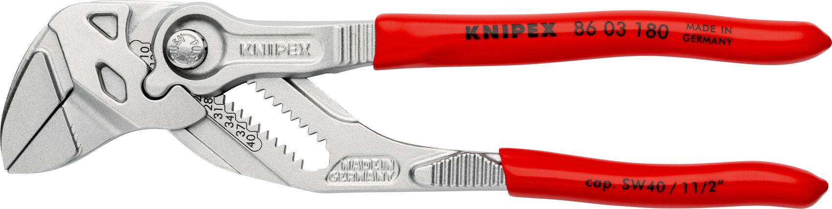 KNIPEX KNIPEX 86 03 180 Zangenschlüssel Zange und Schraubenschlüssel in  einem Werkzeug mit Kunststoff überzogen verchromt 180 mm